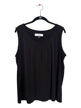 Jones Studio | Black Pleated Sleeveless Tank Blouse | 1X